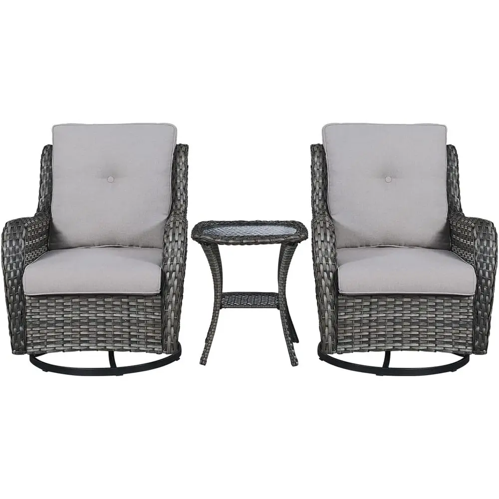 3-Piece Swivel Rocking Patio Furniture Set with Glass Top Side Table in Mixed Grey for Outdoor Spaces
3-Piece Swivel Rocking Patio Furniture Set with Glass Top Side Table in Mixed Grey for Outdoor Spaces