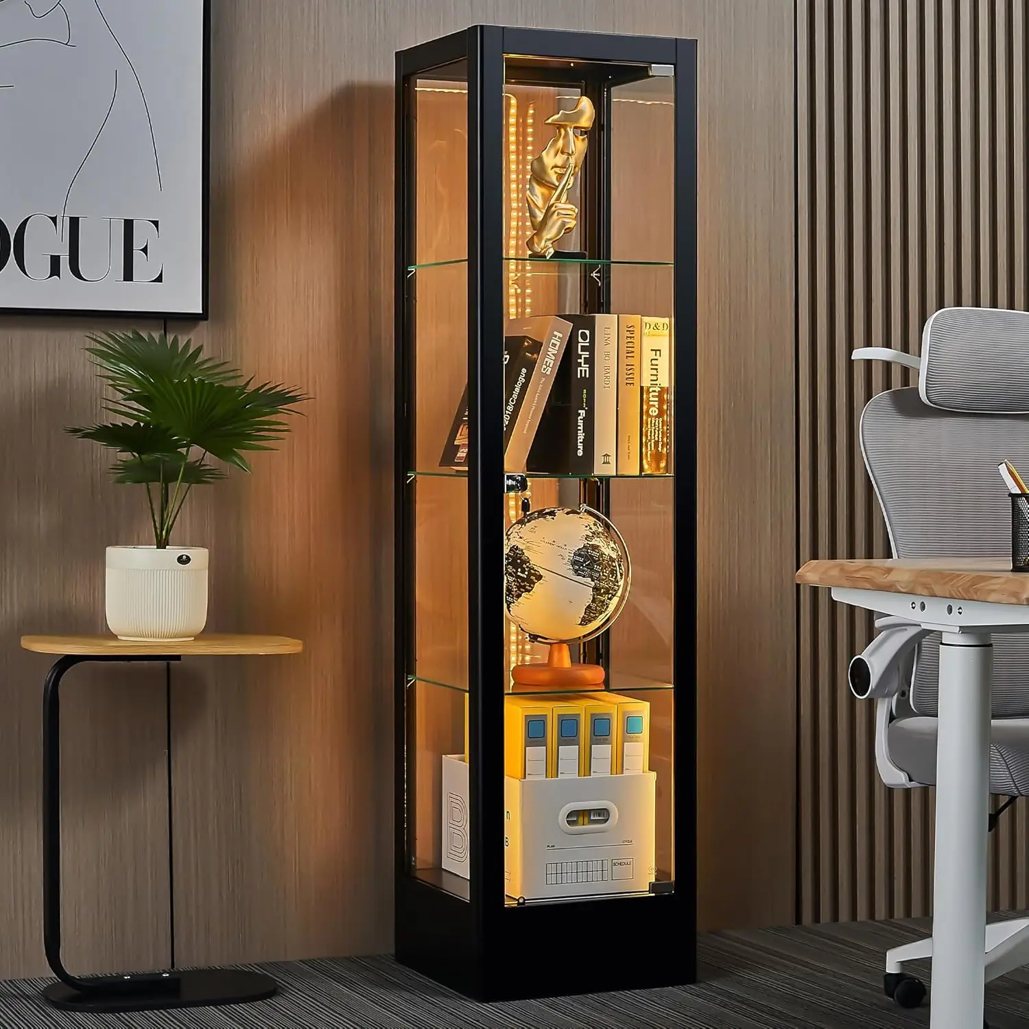 4-Tier Glass Display Cabinet Case with 13 Colors Light & Lock, 63" Curio Cabinet with Glass Door & Adjustable, Customized
4-Tier Glass Display Cabinet Case with 13 Colors Light & Lock, 63" Curio Cabinet with Glass Door & Adjustable, Customized