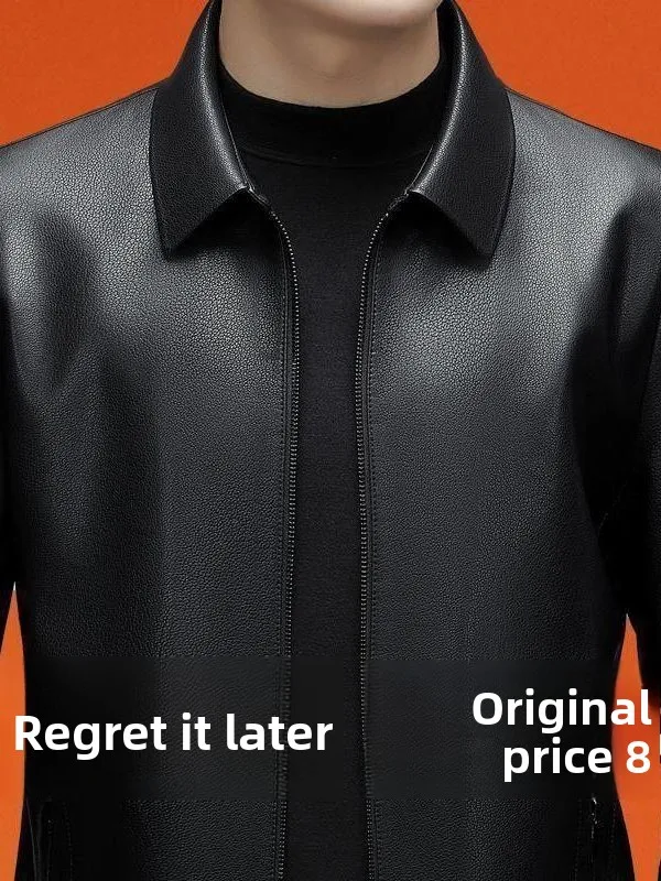 Men's Leather Jaet Thin ort Sve Flip Collar Casual Sle Spring Autumn Leather Coat Dad's Leisure Faion Outerwear
Men's Leather Jaet Thin ort Sve Flip Collar Casual Sle Spring Autumn Leather Coat Dad's Leisure Faion Outerwear