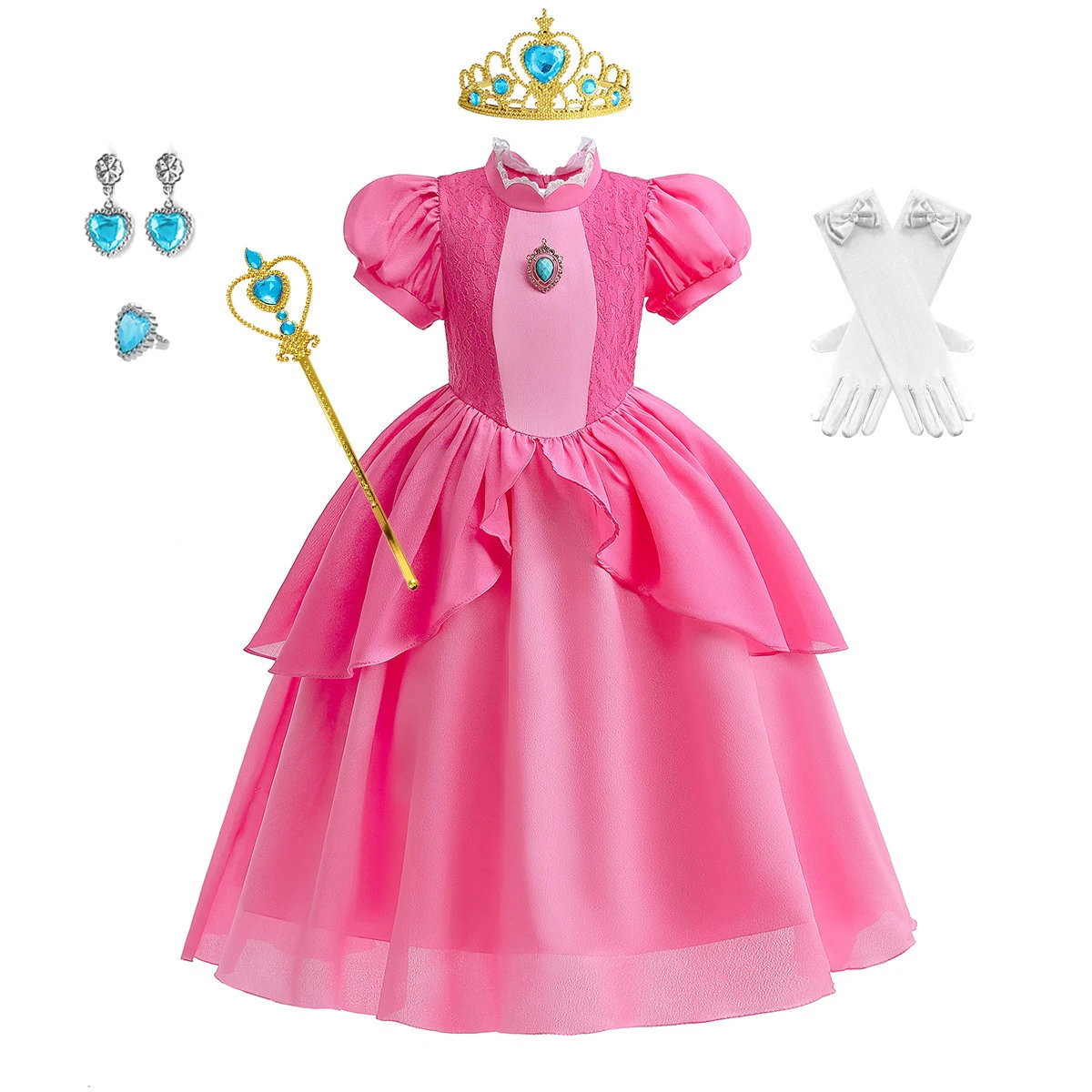 Girls' popular cosplay Princess Peach dress with a fitted waist, puff skirt, puff sleeves, children's dress, Halloween costume
Girls' popular cosplay Princess Peach dress with a fitted waist, puff skirt, puff sleeves, children's dress, Halloween costume