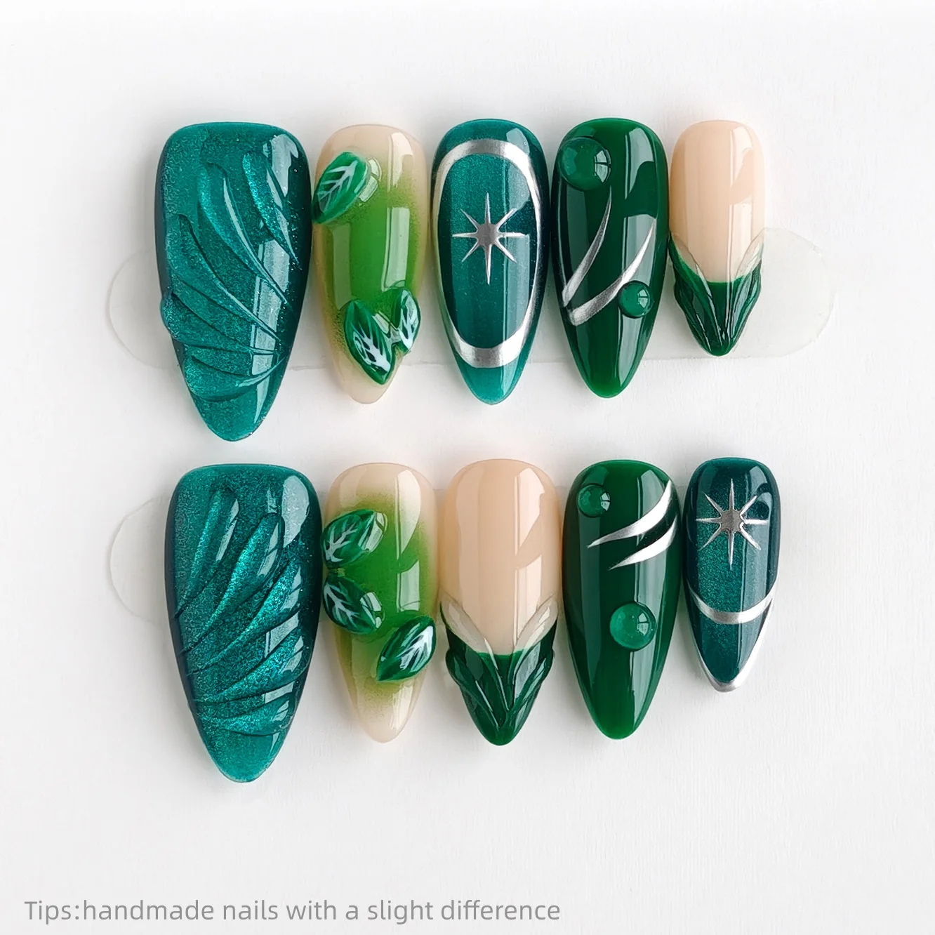 10 шт., темно-зеленые 3D-листовые ногти ручной работы, миндальные длинные носимые многоразовые модные накладные ногти 2026
10 шт., темно-зеленые 3D-листовые ногти ручной работы, миндальные длинные носимые многоразовые модные накладные ногти 2026