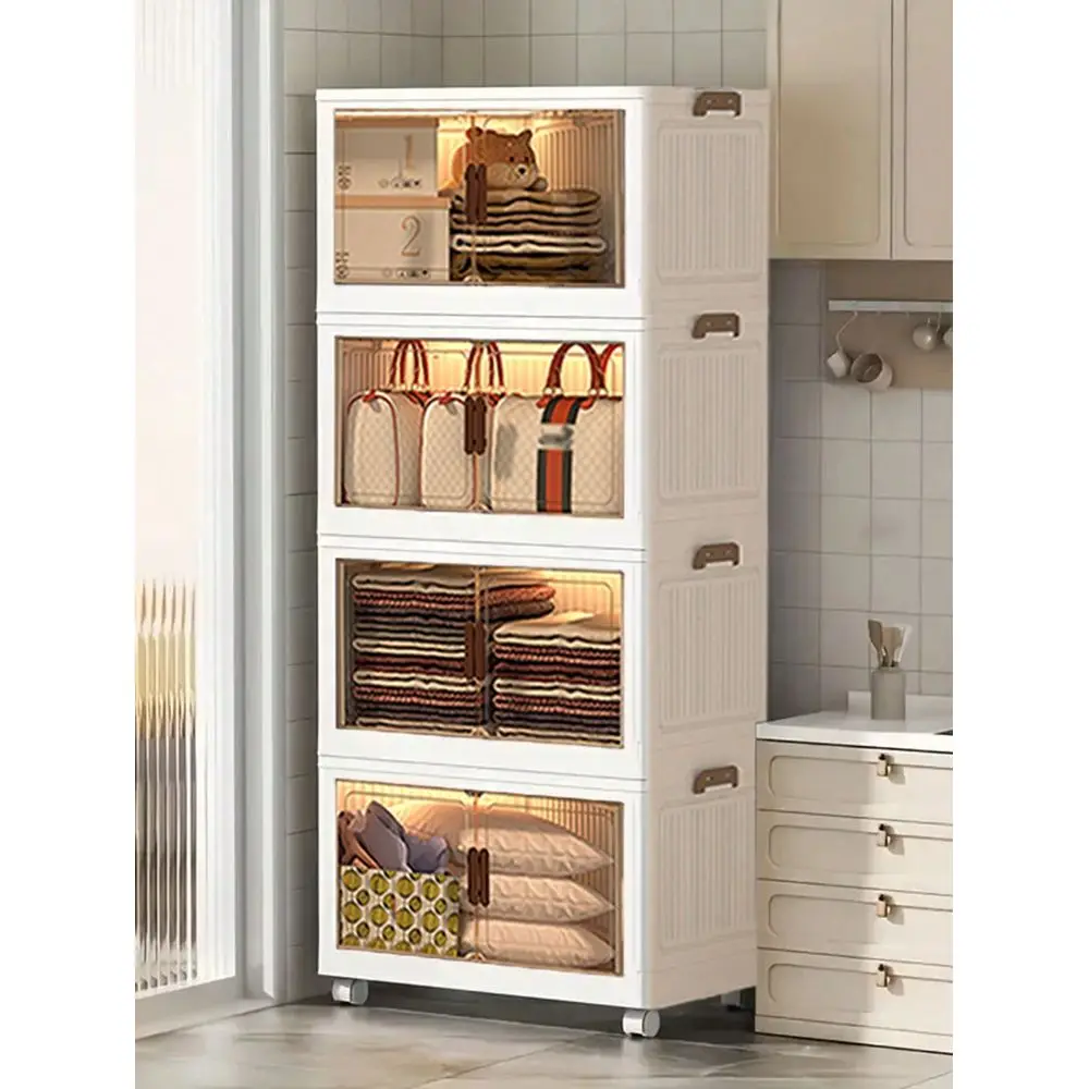 Large Storage Cabinet, MultiTier Foldable Storage Box With Doors, Stackable Storage Containers For Shoes Sundries Books Clothes