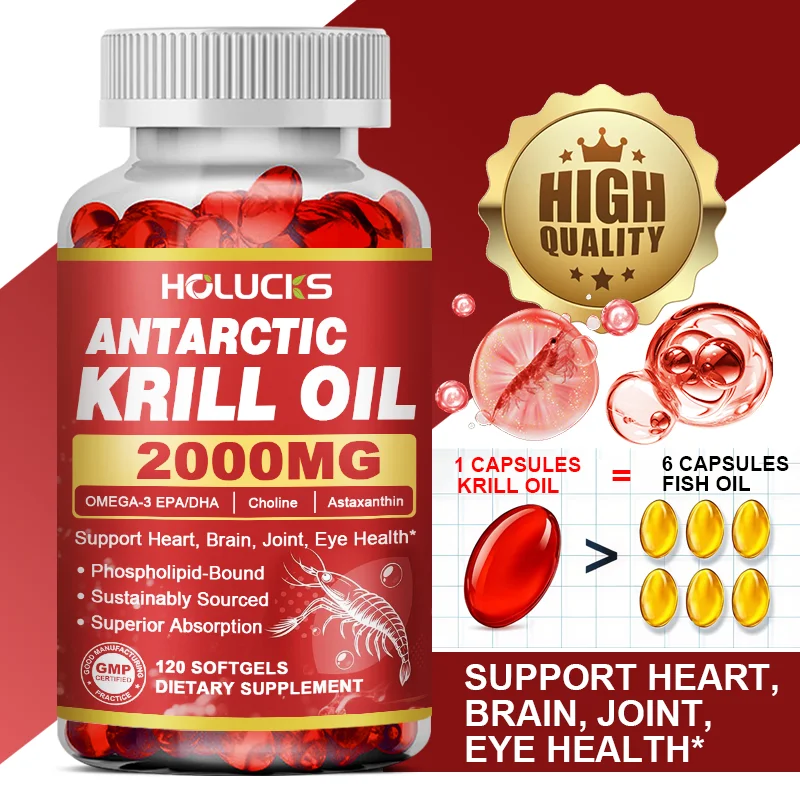 Antarctic Krill Oil Capsules 2000 mg Supplement, with Astaxanthin, Omega-3 EPA, DHA, Support, Brain, Joint, Skin, Heart Health
Antarctic Krill Oil Capsules 2000 mg Supplement, with Astaxanthin, Omega-3 EPA, DHA, Support, Brain, Joint, Skin, Heart Health