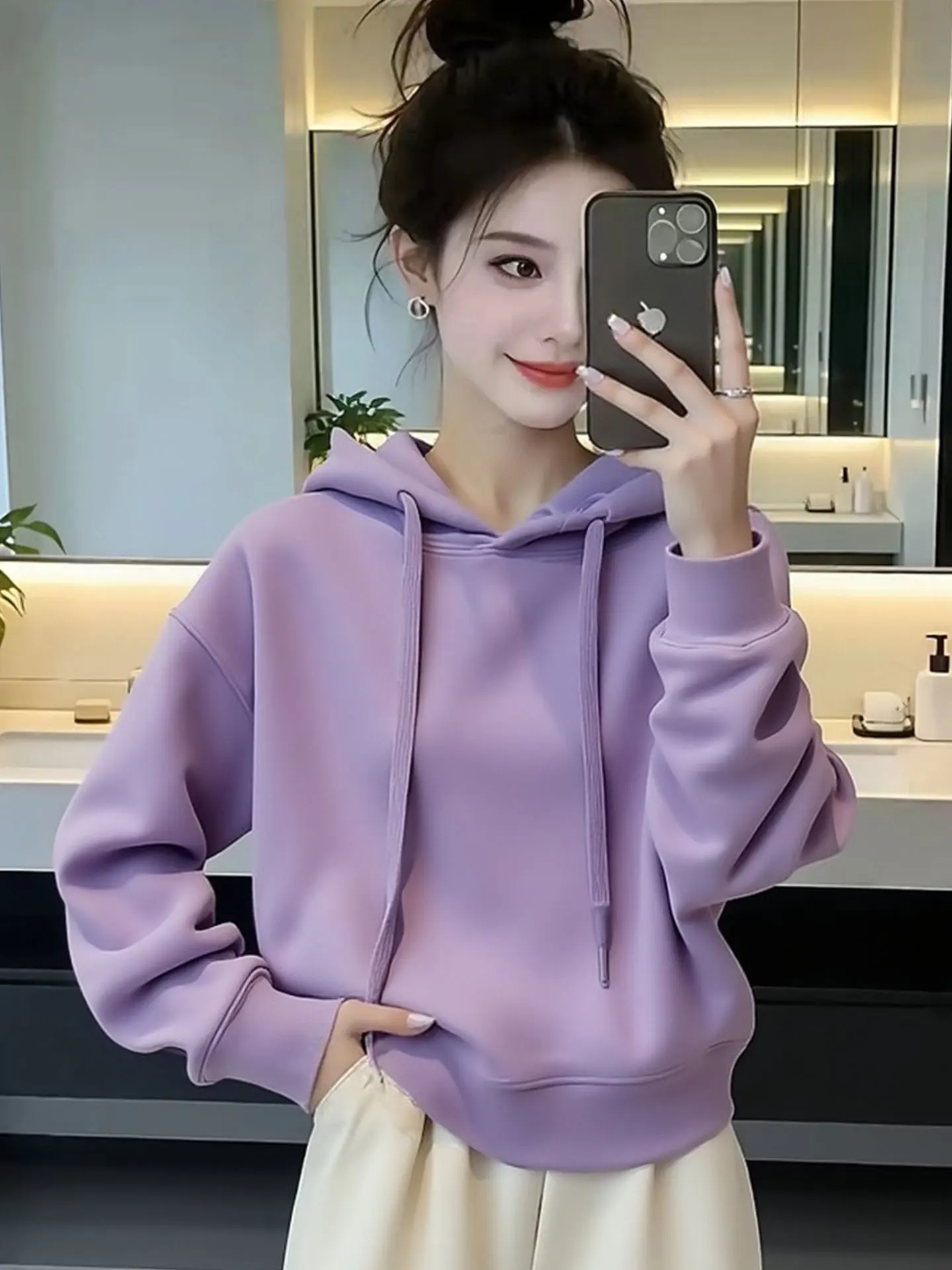 Ladies Thiened Long Sve Hoodie Dstring Spring Casual Warm Top Pure Color Commute Suitable Comfortable Soft Korean Sle
Ladies Thiened Long Sve Hoodie Dstring Spring Casual Warm Top Pure Color Commute Suitable Comfortable Soft Korean Sle
