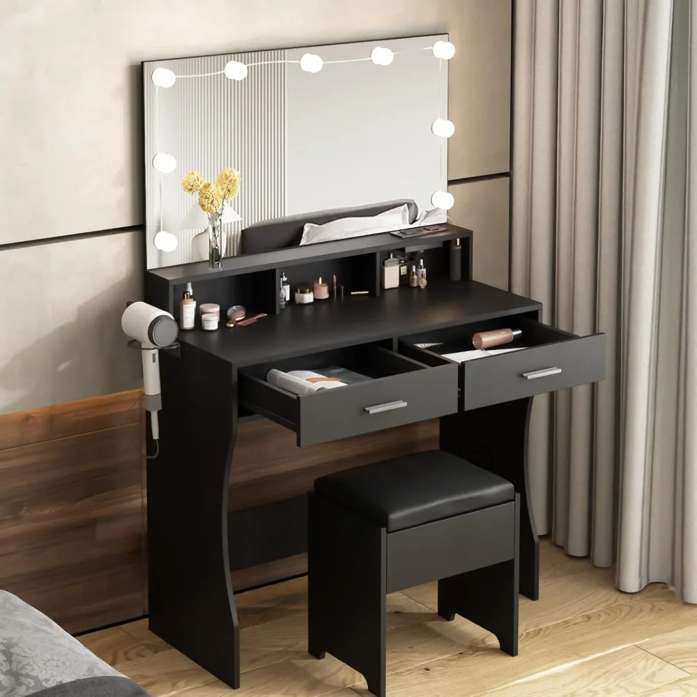 Vanity Desk with Mirror and Lights,Makeup Vanity with Storage Chair & Drawers,9 Hollywood Bulbs & 3 Lighting, Customized
Vanity Desk with Mirror and Lights,Makeup Vanity with Storage Chair & Drawers,9 Hollywood Bulbs & 3 Lighting, Customized