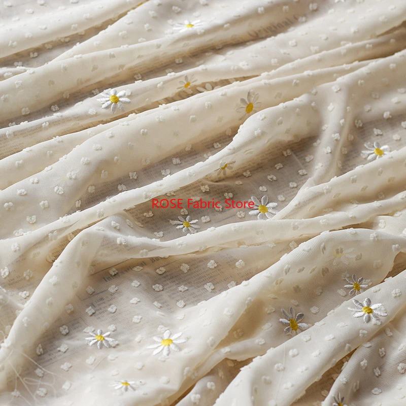 Daisy Embroidered Dot Jacquard ChiffonTulle Fabric for Blouse, Spring Dress, Vacation Party dress, Dance Dress
Daisy Embroidered Dot Jacquard ChiffonTulle Fabric for Blouse, Spring Dress, Vacation Party dress, Dance Dress