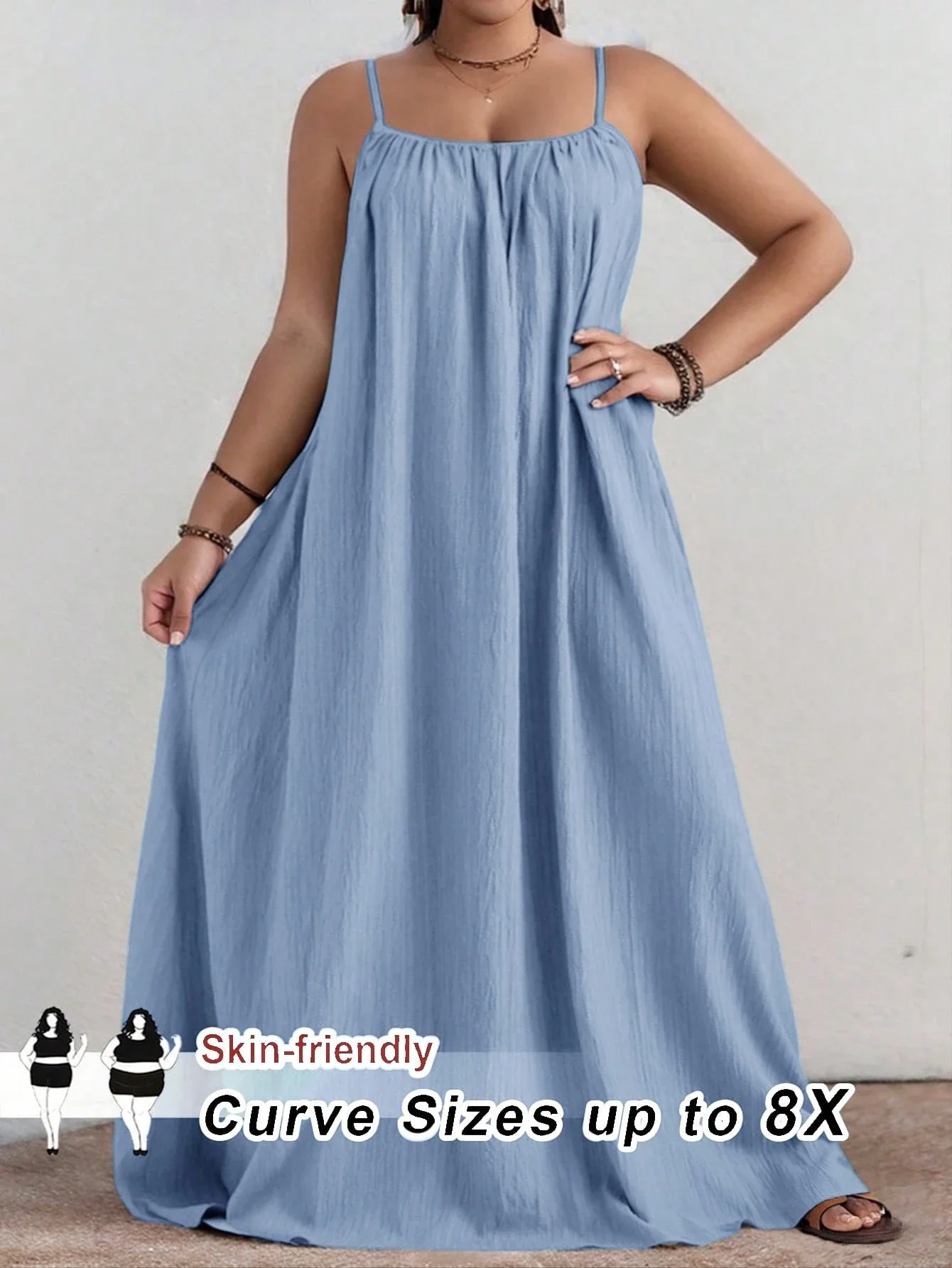 Plus Size Solid Pleated Cami Dress For Women Casual Bohemian Maxi Dress
Plus Size Solid Pleated Cami Dress For Women Casual Bohemian Maxi Dress