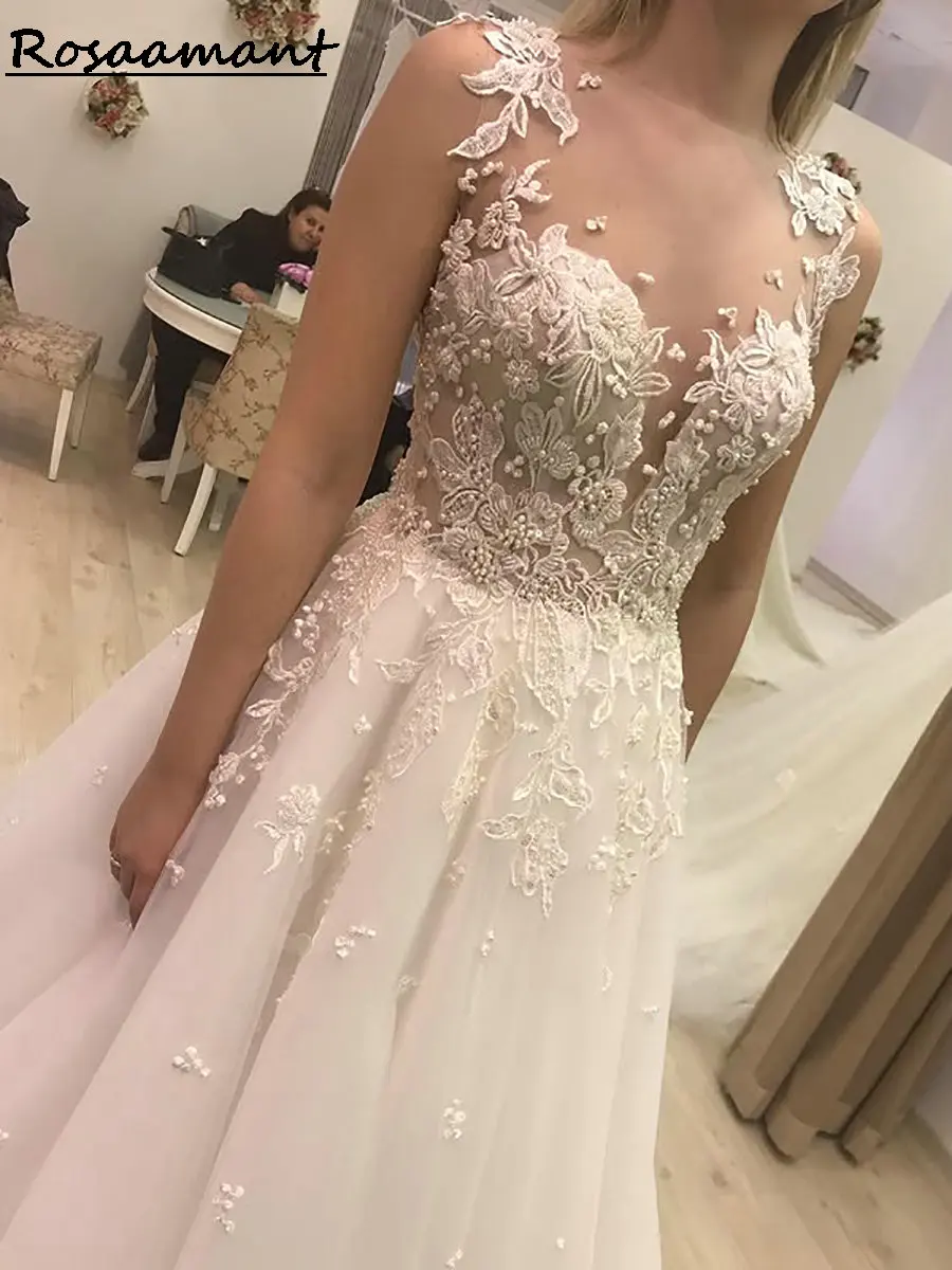 Simple Illusion Sleeveless Open Back A-Line Wedding Dresses Sweetheart Appliques Lace Country Bridal Gowns
Simple Illusion Sleeveless Open Back A-Line Wedding Dresses Sweetheart Appliques Lace Country Bridal Gowns