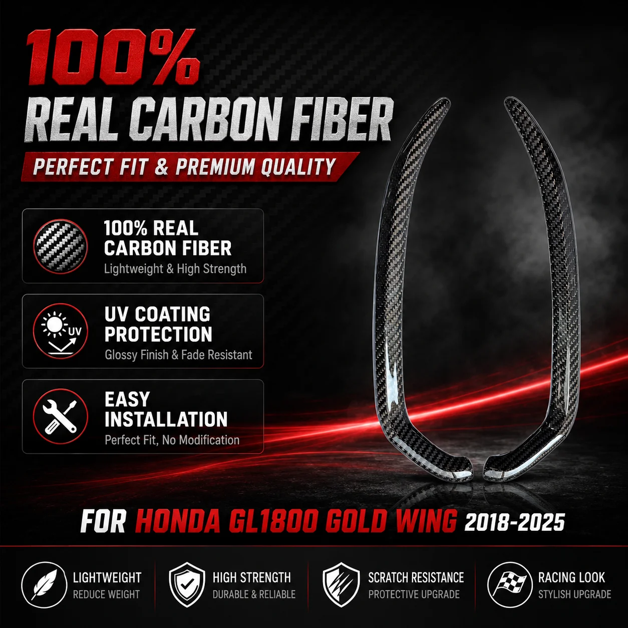 Carbon Fiber Motorcycle Front Fairing Trim Cover for HONDA GL1800 Gold Wing 2018-2025
Carbon Fiber Motorcycle Front Fairing Trim Cover for HONDA GL1800 Gold Wing 2018-2025