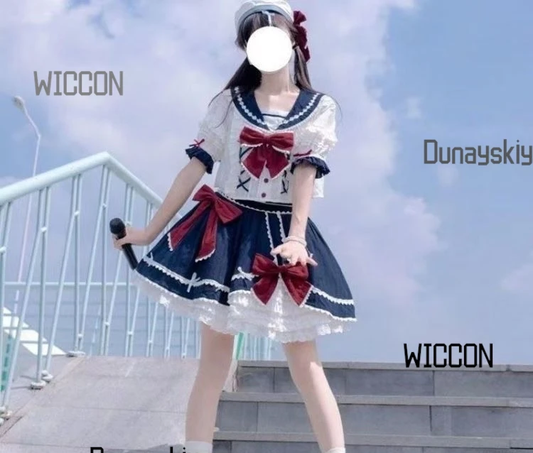 Bow Sakura Hime Dresses Lolita Genuine Summer Cotton Short Sleeved JK Lo Skirt Pleated Ruffle Edge Sailor Suit OP Princess Dress
Bow Sakura Hime Dresses Lolita Genuine Summer Cotton Short Sleeved JK Lo Skirt Pleated Ruffle Edge Sailor Suit OP Princess Dress