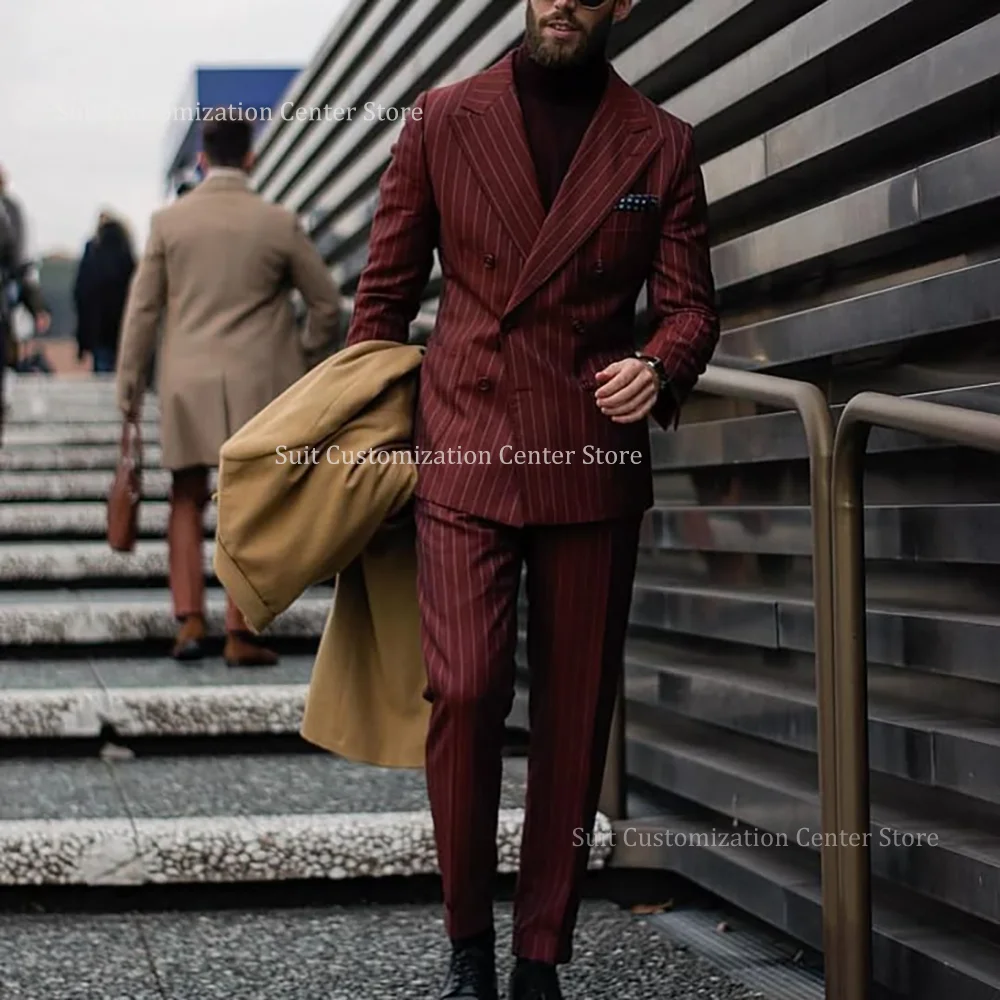 England Style Striped Suits For Men Chic Double Breasted Peak Lapel Slim Fit 2 Piece Special Occasion Business Jacket Pants
England Style Striped Suits For Men Chic Double Breasted Peak Lapel Slim Fit 2 Piece Special Occasion Business Jacket Pants