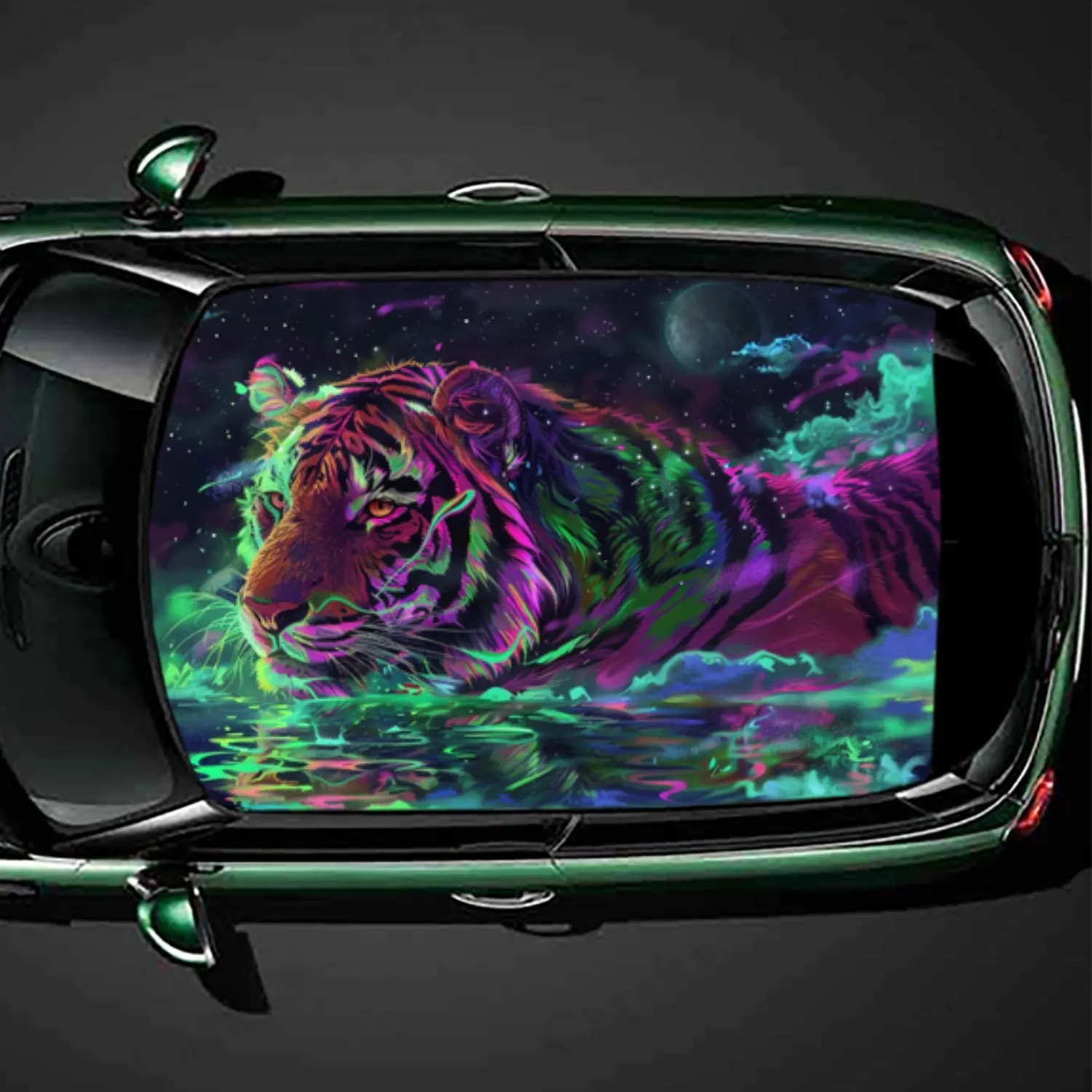 Neon Tiger with Moon Stars Car Roof Sticker PVC Self Waterproof stick , Striking Auto Exterior Accessories Decoration Protect G
Neon Tiger with Moon Stars Car Roof Sticker PVC Self Waterproof stick , Striking Auto Exterior Accessories Decoration Protect G