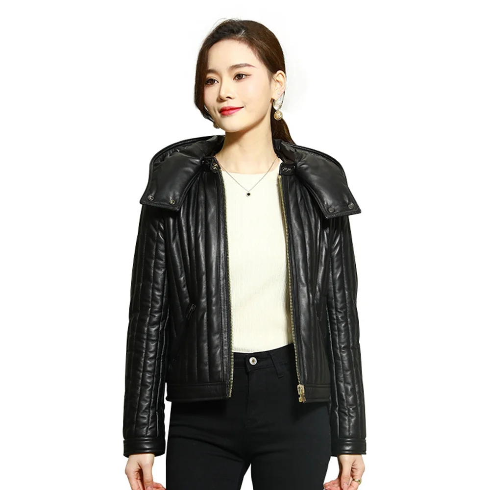 Genuine Sheepskin Leather Suede Jacket With Hoody Women Moto Coat Suit LF2329SF
Genuine Sheepskin Leather Suede Jacket With Hoody Women Moto Coat Suit LF2329SF