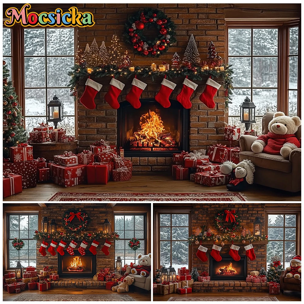 Mocsicka Christmas Fireplace Photography Backdrop Brick Wall Tapestry Window Snowy Forest Background Stockings Bear Decor Banner
Mocsicka Christmas Fireplace Photography Backdrop Brick Wall Tapestry Window Snowy Forest Background Stockings Bear Decor Banner