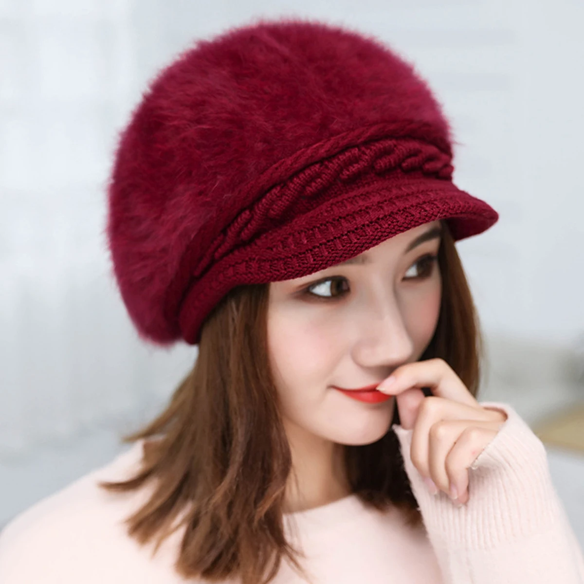Rabbit Hair Knitted Hat For Women Winter Warm Beanie Cap Wine Red Lightweight Comfortable Style Sweater Scarf Leggings Boots
Rabbit Hair Knitted Hat For Women Winter Warm Beanie Cap Wine Red Lightweight Comfortable Style Sweater Scarf Leggings Boots