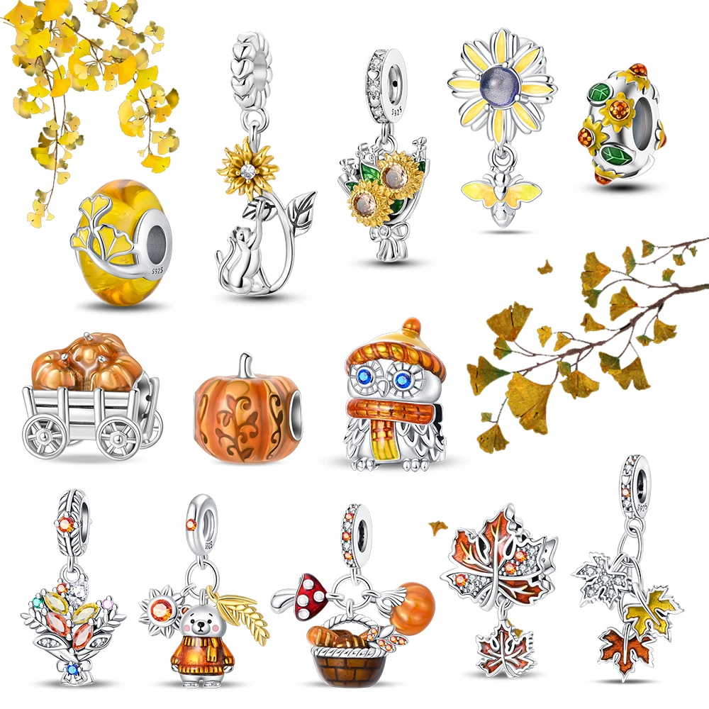 Autumn Scenery 925 Sterling Silver Maple Leaf Pumpkin Sunflower Mushroom Pendant Beads Fit DIY Bracelet Necklace Season Gifts
Autumn Scenery 925 Sterling Silver Maple Leaf Pumpkin Sunflower Mushroom Pendant Beads Fit DIY Bracelet Necklace Season Gifts