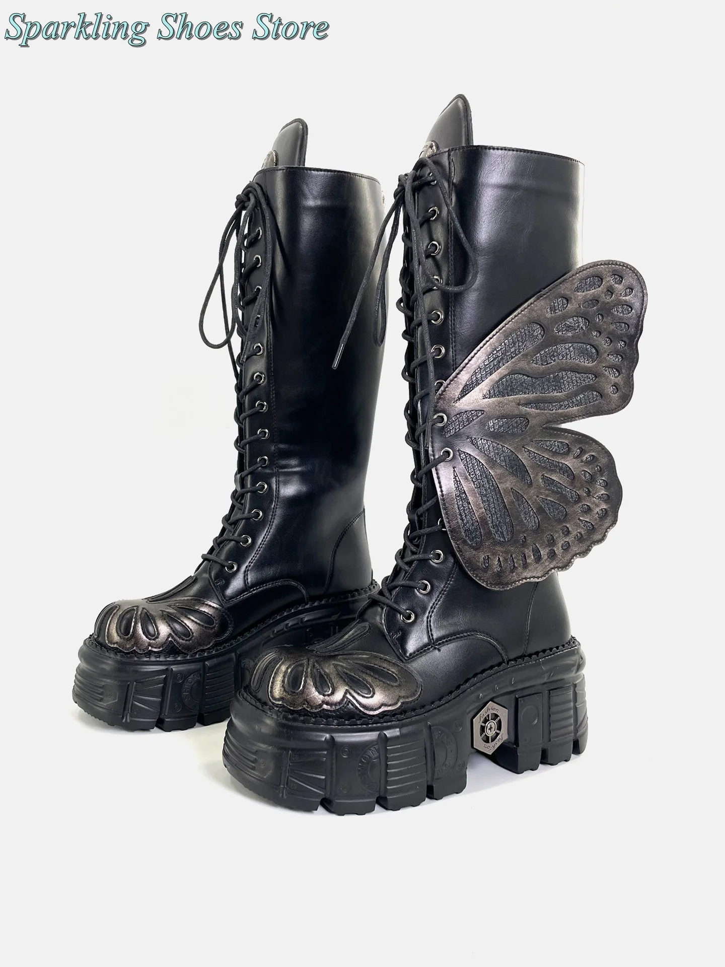 Metal Black Butterfly-wings Decor Boots Y2k Punk Round Toe Knee-high Botas Rock And Roll Style Lace Up Gothic Motorcycle Shoes
Metal Black Butterfly-wings Decor Boots Y2k Punk Round Toe Knee-high Botas Rock And Roll Style Lace Up Gothic Motorcycle Shoes