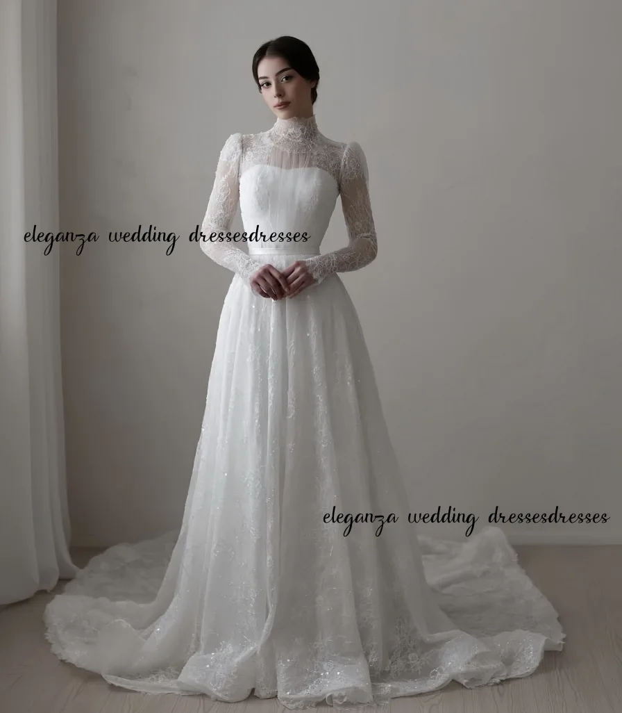 Customized Magnificent Wedding Dress Muslim high-neck Tulle See-through long-sleeved A-line dress Vestidos De Novia
Customized Magnificent Wedding Dress Muslim high-neck Tulle See-through long-sleeved A-line dress Vestidos De Novia