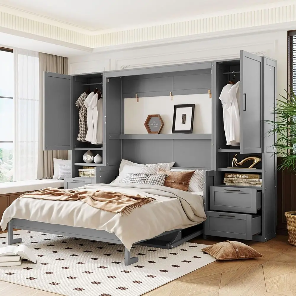 Space-Saving Murphy Bed with Desk, Double Wardrobes, 4 Drawers, Ideal for Adults, Small Spaces, Home Office, Grey
Space-Saving Murphy Bed with Desk, Double Wardrobes, 4 Drawers, Ideal for Adults, Small Spaces, Home Office, Grey