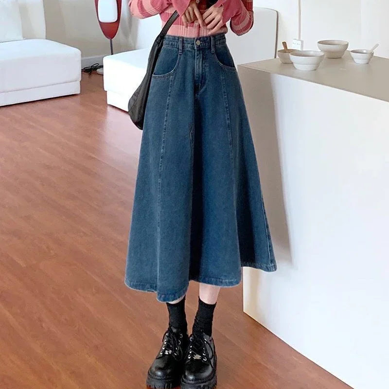 High Waist Retro Blue Denim Skirts for Women 2023 New Irregular A-Line Long Skirt Woman Korean Trendy Daily Jean Skirts
High Waist Retro Blue Denim Skirts for Women 2023 New Irregular A-Line Long Skirt Woman Korean Trendy Daily Jean Skirts