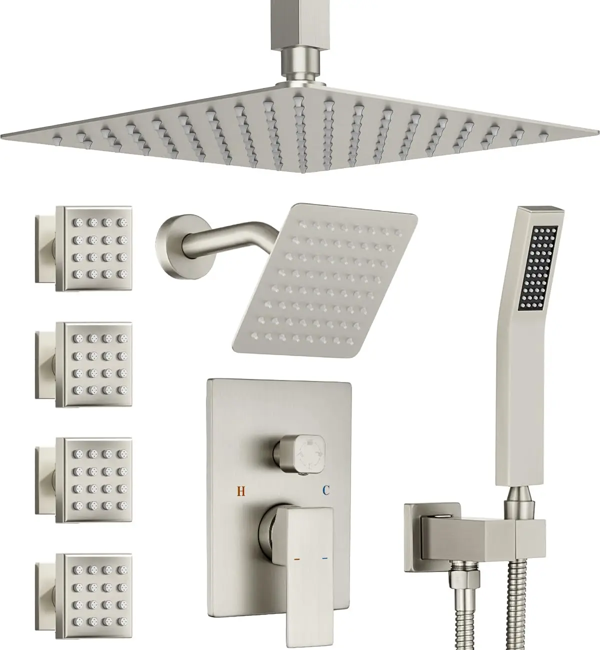 Dual Rainfall Shower System With 4 Body Jets 12 Inch Overhead And 6 Inch Wall Mount Shower Head
Dual Rainfall Shower System With 4 Body Jets 12 Inch Overhead And 6 Inch Wall Mount Shower Head