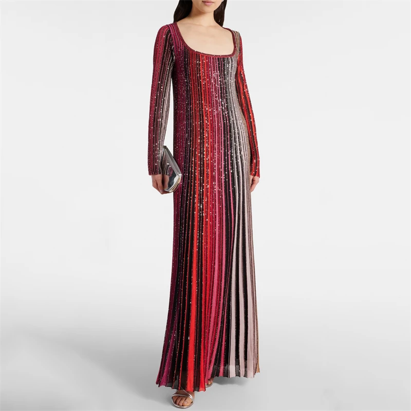 Fall New Women's Square Collar Rainbow Stripes Metal Knitted Long Sleeve Dress Y2K High Quality Fashion Elegant Elastic Long Ski
Fall New Women's Square Collar Rainbow Stripes Metal Knitted Long Sleeve Dress Y2K High Quality Fashion Elegant Elastic Long Ski