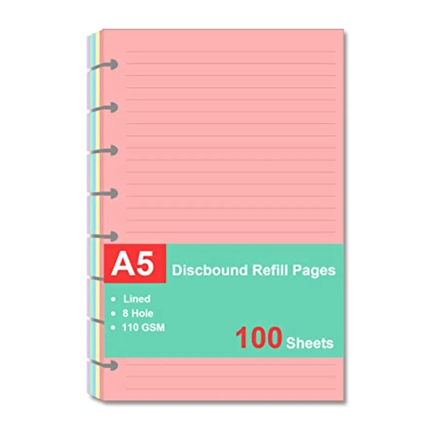 Junior Size Refills Paper, A5 Loose Leaf Paper for TUL Custom Note-Taking System Discbound Notebook Planner Inserts, 5 Colors 2
Junior Size Refills Paper, A5 Loose Leaf Paper for TUL Custom Note-Taking System Discbound Notebook Planner Inserts, 5 Colors 2