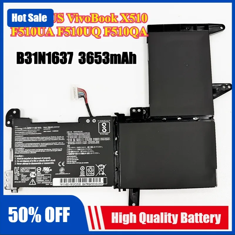 B31N1637 Laptop Battery for ASUS VivoBook X510 X510U X510UQ X510UA S510U S510UF S510UQ F510U F510UA F510UQ F510QA
B31N1637 Laptop Battery for ASUS VivoBook X510 X510U X510UQ X510UA S510U S510UF S510UQ F510U F510UA F510UQ F510QA