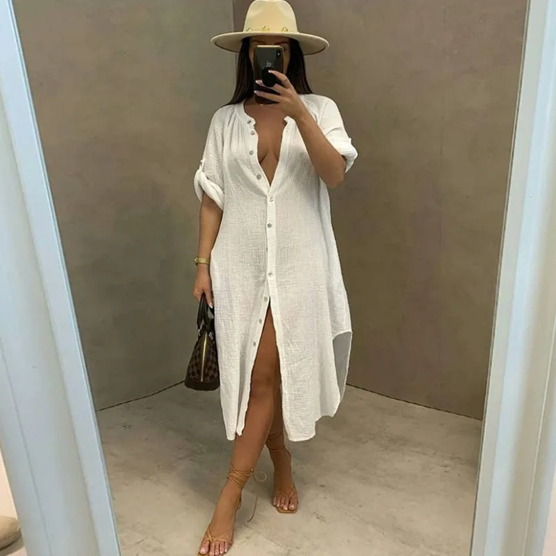 Streetwear Loose Casual Shirt Dress Summer Clothes for Women Button-up Straight Blouses Dresses Elegant Party Midi Dress Vestido
Streetwear Loose Casual Shirt Dress Summer Clothes for Women Button-up Straight Blouses Dresses Elegant Party Midi Dress Vestido