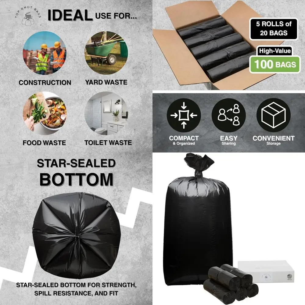 Heavy-Duty 55-60 Gallon Black Trash Bags, 38x58, 1.2 Mil, 100 Pack, Made in USA
Heavy-Duty 55-60 Gallon Black Trash Bags, 38x58, 1.2 Mil, 100 Pack, Made in USA