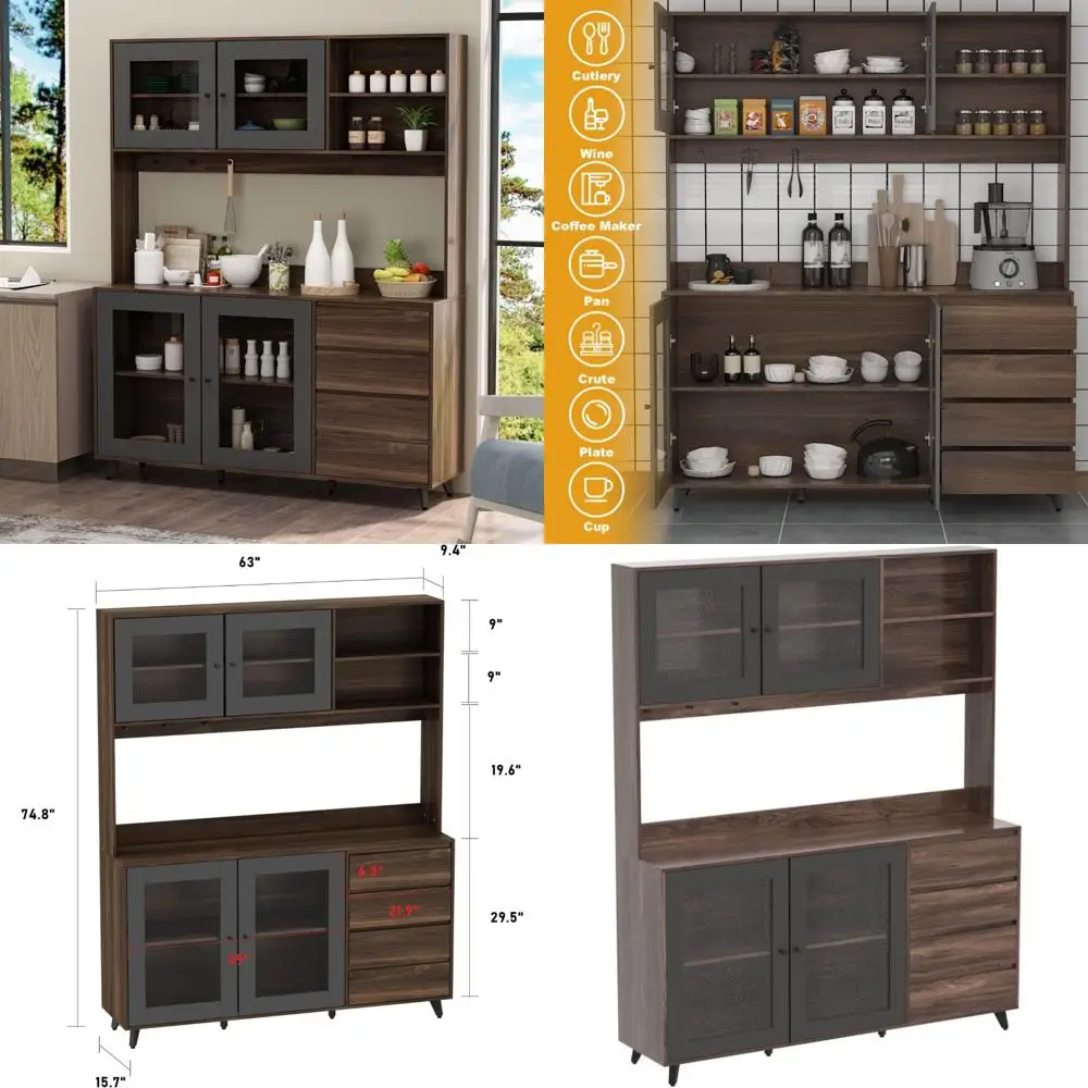 Large Freestanding Kitchen Hutch Cabinet with 4 Doors, 4 Drawers, and Microwave Space, Pantry Storage Solution
Large Freestanding Kitchen Hutch Cabinet with 4 Doors, 4 Drawers, and Microwave Space, Pantry Storage Solution