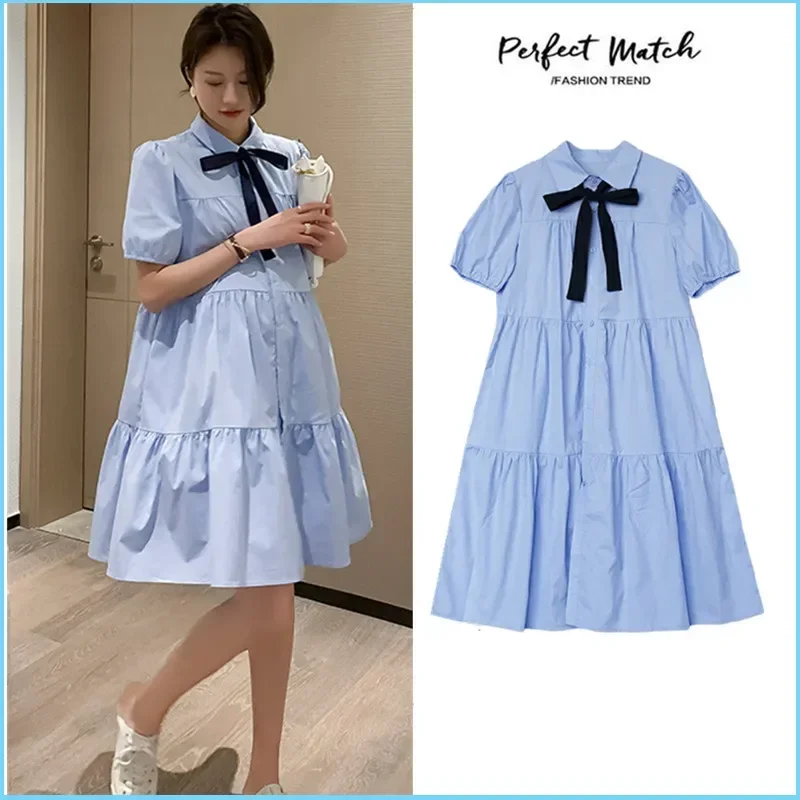 2024 Summer Maternity Shirts Dress Short Sleeve Turn-down Collar Elegant Pregnant Woman Mini Dress with Tie Ribbon Loose Blouses
2024 Summer Maternity Shirts Dress Short Sleeve Turn-down Collar Elegant Pregnant Woman Mini Dress with Tie Ribbon Loose Blouses