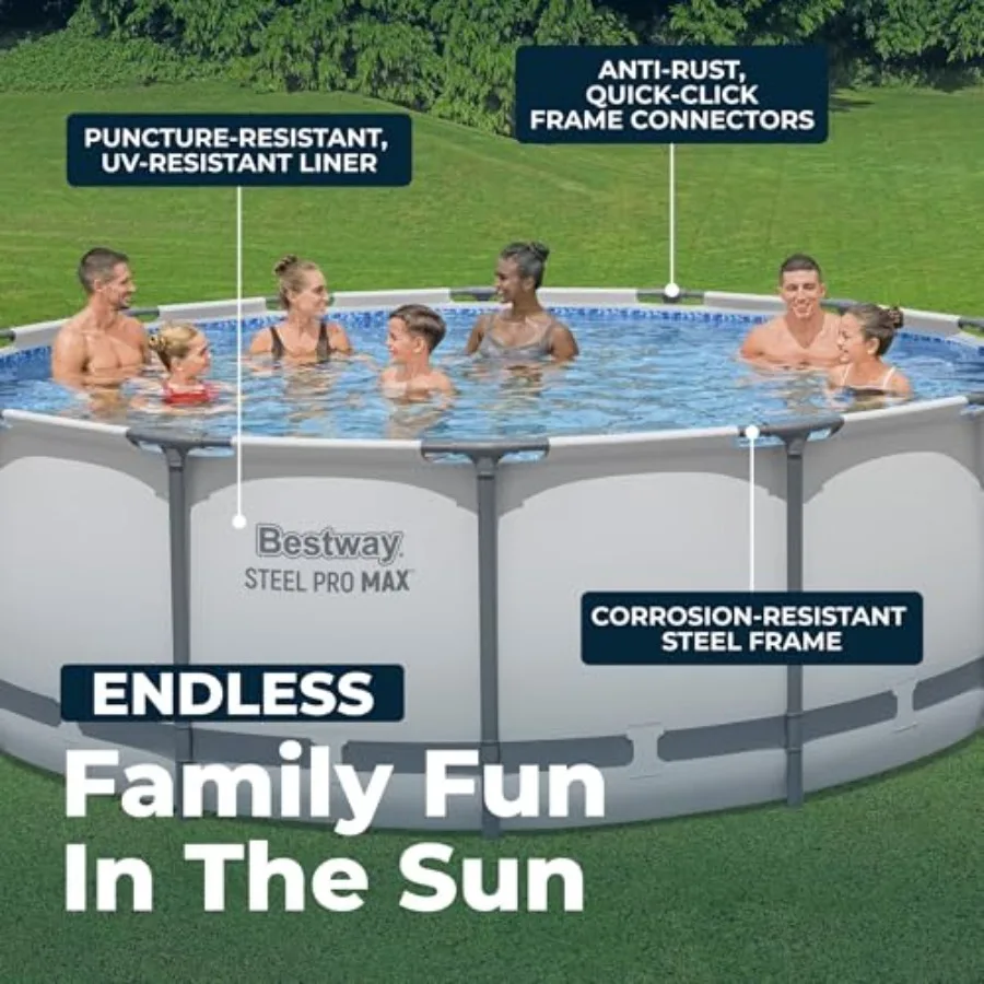Steel Pro MA Above Ground Pool, Round Metal Frame Outdoor Swimming Pool Set with Filter Pump, Ladder, and Cover, Gray
Steel Pro MA Above Ground Pool, Round Metal Frame Outdoor Swimming Pool Set with Filter Pump, Ladder, and Cover, Gray