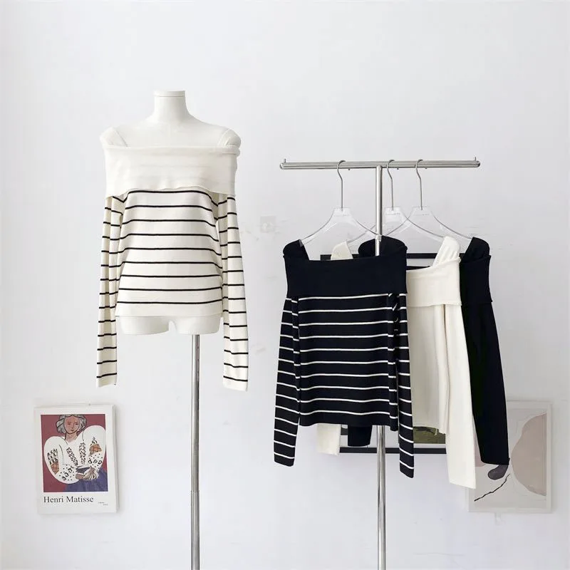 Y2K Off-the-shoulder Casual Striped Women's Knit Sweater Sexy Fashion Comfortable Long-sleeved Women Autumn And Winter Sweater
Y2K Off-the-shoulder Casual Striped Women's Knit Sweater Sexy Fashion Comfortable Long-sleeved Women Autumn And Winter Sweater