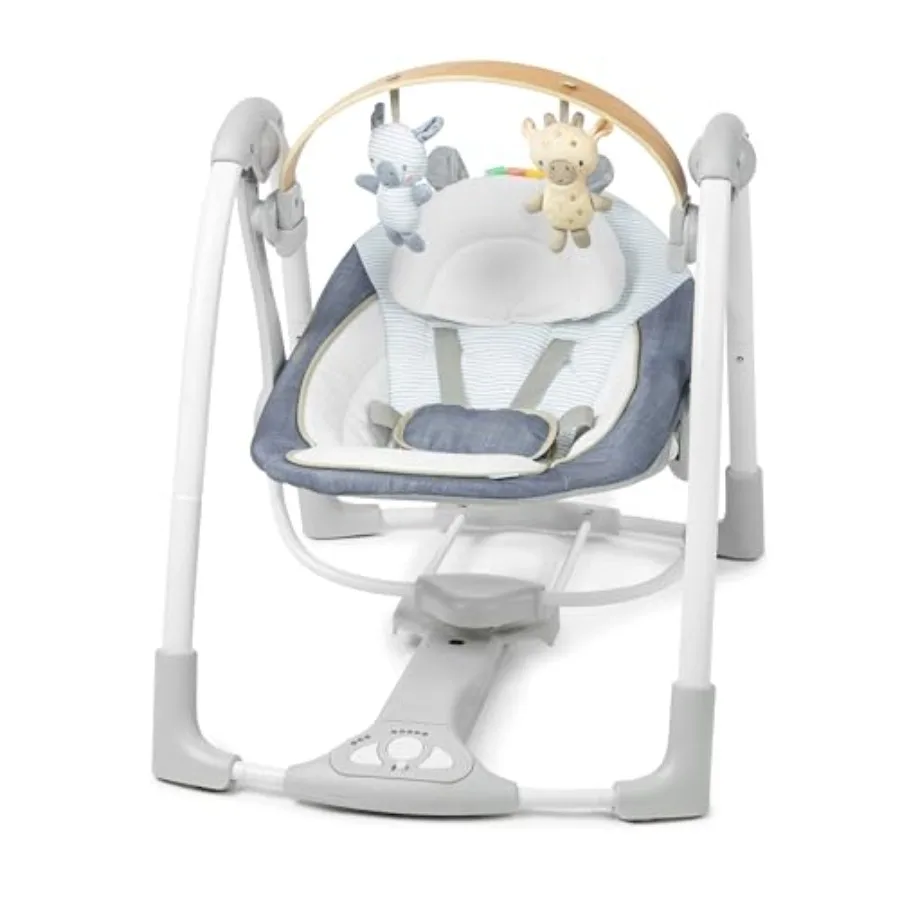 Portable Swing for Ages 0-9 Months Chambray Sustainably Sourced Wood Toy Bar with 5-Speed Adjustable Feature Up to 20 Pounds Re
Portable Swing for Ages 0-9 Months Chambray Sustainably Sourced Wood Toy Bar with 5-Speed Adjustable Feature Up to 20 Pounds Re