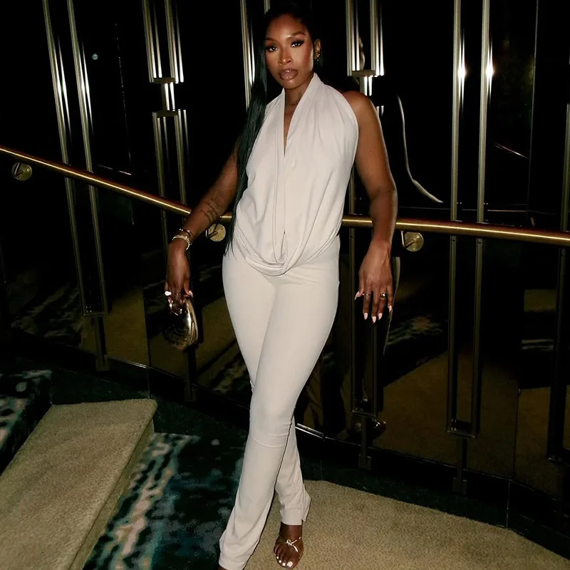 Women Fashion Halter Neck Swing Collar Solid Color Commuter Pants Set Backless Tie Top Tight Long Pants Two-Piece Set
Women Fashion Halter Neck Swing Collar Solid Color Commuter Pants Set Backless Tie Top Tight Long Pants Two-Piece Set