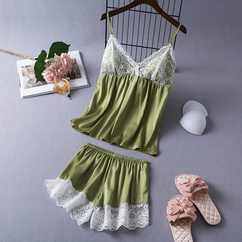 Sleep Suit Women Sling Lace Edge Pajamas Set Nightwear Silk Home Clothes Summer Homewear Sleepwear 2Pcs Loose Shirt Shorts
Sleep Suit Women Sling Lace Edge Pajamas Set Nightwear Silk Home Clothes Summer Homewear Sleepwear 2Pcs Loose Shirt Shorts