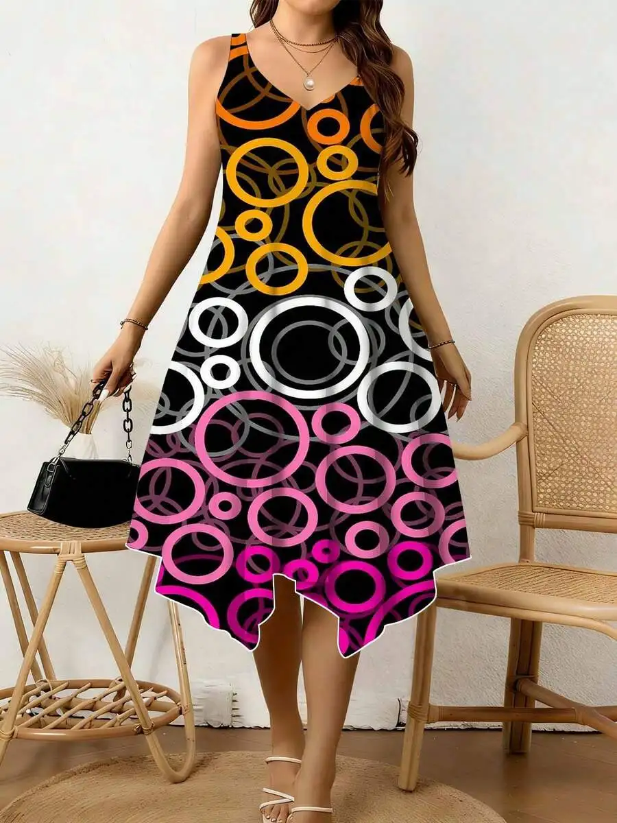 Colorful Circle Print Women V Neck Sleeveless Dress Irregular Hem Casual Vacation Wear
Colorful Circle Print Women V Neck Sleeveless Dress Irregular Hem Casual Vacation Wear