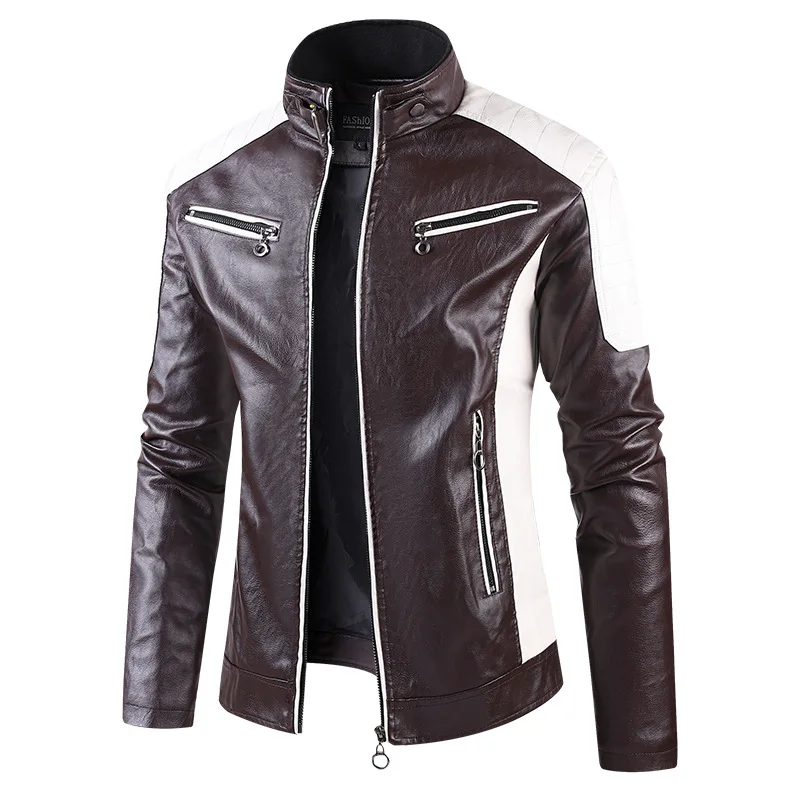 New Retro Men's Leather Jacket Fashion Urban Fit Stand-up Collar Casual PU Locomotive Leather Jacket 
New Retro Men's Leather Jacket Fashion Urban Fit Stand-up Collar Casual PU Locomotive Leather Jacket