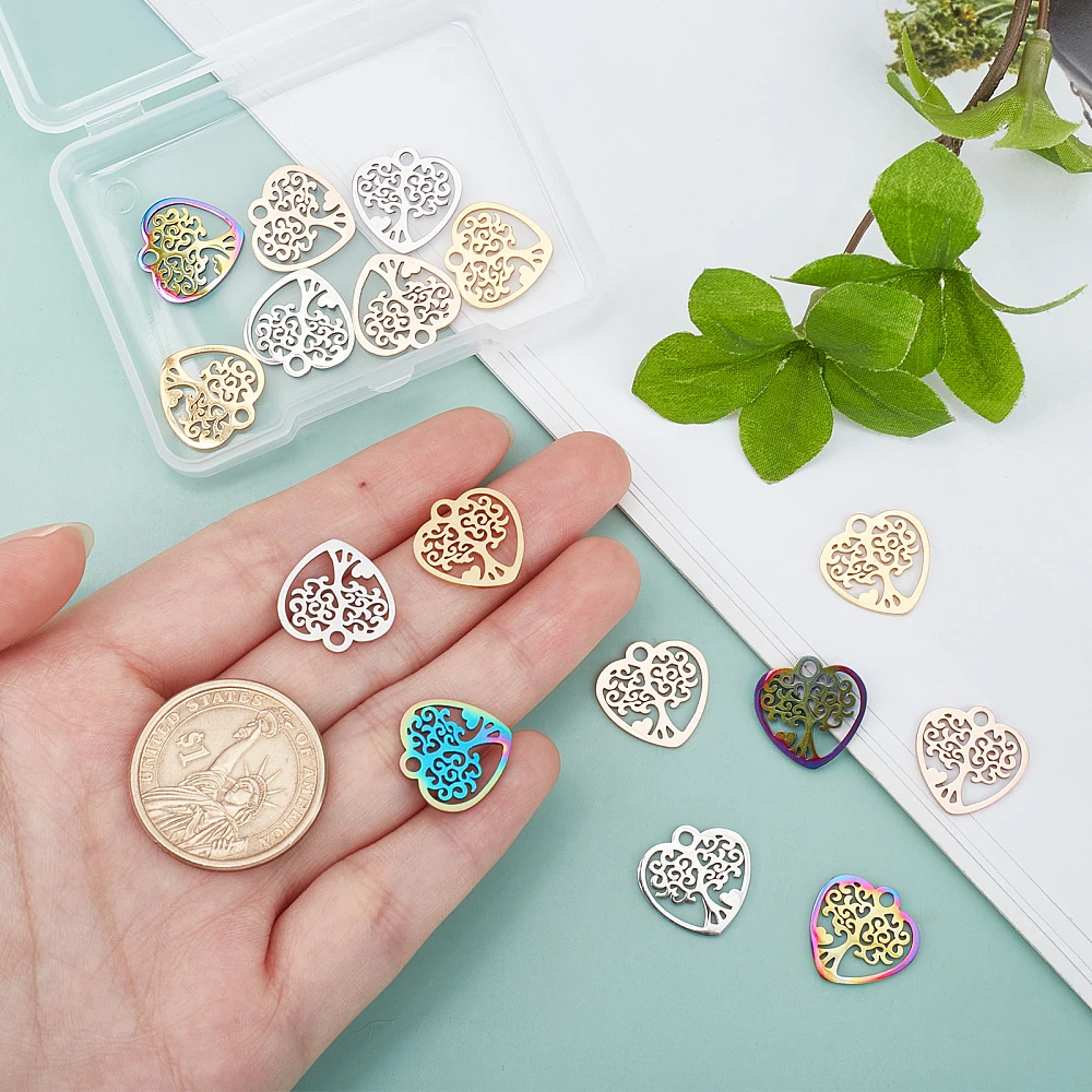 16Pcs 4 Colors 201 Stainless Steel Pendants Laser Cut Heart with Tree of Life Mixed Color 15.5x15.5x1mm Hole: 1.8mm 4pcs/color
16Pcs 4 Colors 201 Stainless Steel Pendants Laser Cut Heart with Tree of Life Mixed Color 15.5x15.5x1mm Hole: 1.8mm 4pcs/color