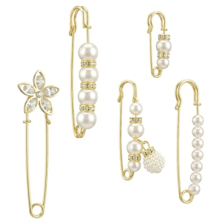 5 Pieces Pearl Brooches for Women Safety Pins for Clothes Pearl Brooch Pins Pant Waist Tightener Pin for Clothes Sweater Shawl
5 Pieces Pearl Brooches for Women Safety Pins for Clothes Pearl Brooch Pins Pant Waist Tightener Pin for Clothes Sweater Shawl