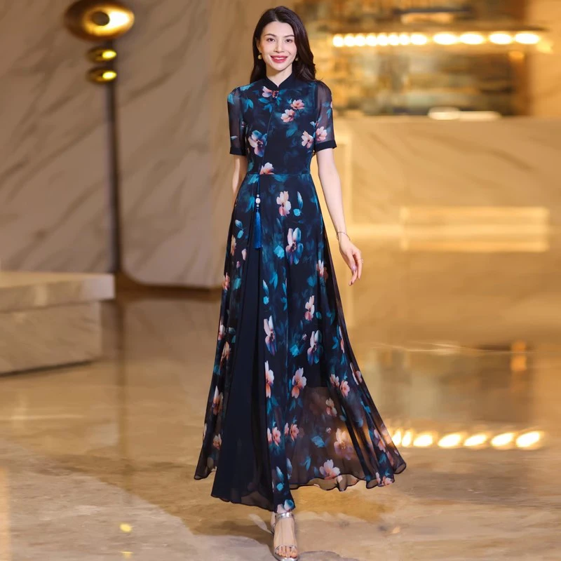 New Women Summer Vintage Floral Dress Fashion Stand Collar Short Sleeve Slim Waist Print Dress Elegant Chinese Style Dress
New Women Summer Vintage Floral Dress Fashion Stand Collar Short Sleeve Slim Waist Print Dress Elegant Chinese Style Dress