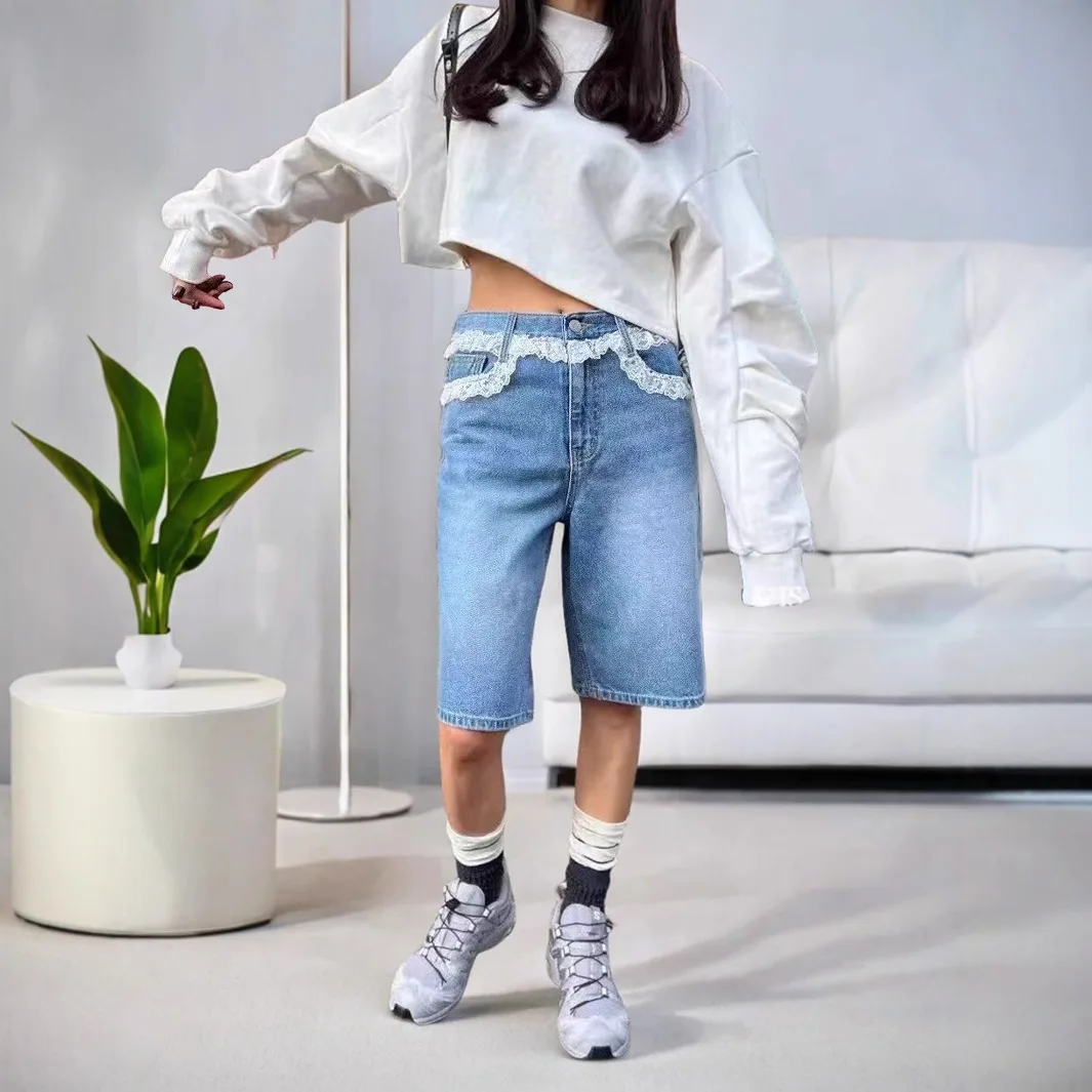 Loose Casual Straight-Leg Jeans Fashion Lace Waistband Summer New Women's Cropped Pants Short Knee Length
Loose Casual Straight-Leg Jeans Fashion Lace Waistband Summer New Women's Cropped Pants Short Knee Length