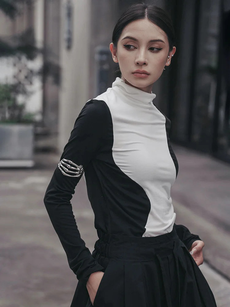 Women Black Color-block Irregular Brief T-shirt New Turtleneck Long Sleeve Fashion Tide Spring Autumn 2022 C301
Women Black Color-block Irregular Brief T-shirt New Turtleneck Long Sleeve Fashion Tide Spring Autumn 2022 C301