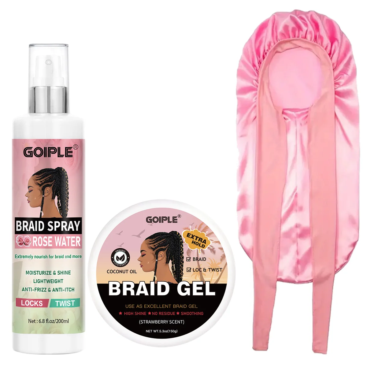 GOIPLE Rose Water Braid Spray Nourishing Moisturizing Anti-frizz Mist Braiding Gel for All Braid Locks Twist Styling Product Kit
GOIPLE Rose Water Braid Spray Nourishing Moisturizing Anti-frizz Mist Braiding Gel for All Braid Locks Twist Styling Product Kit