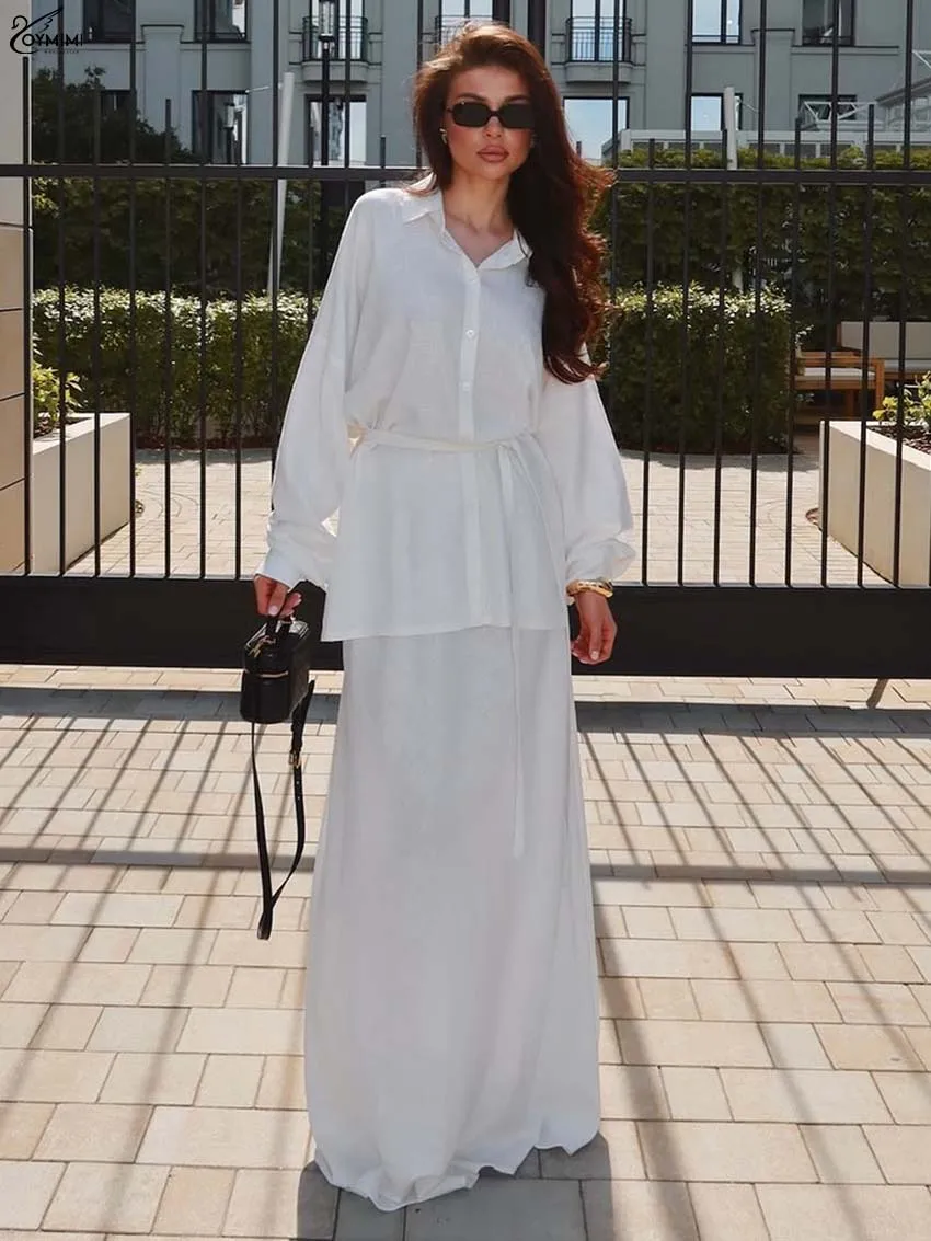Oymimi Elegant White Cotton 2 Pieces Set For Woman Fashion Long Sleeve Single Breasted Lace-Up Shirts + Floor-Length Skirts Sets
Oymimi Elegant White Cotton 2 Pieces Set For Woman Fashion Long Sleeve Single Breasted Lace-Up Shirts + Floor-Length Skirts Sets