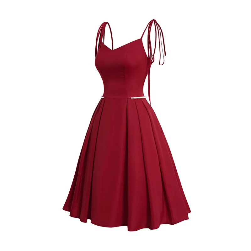 Solid Color Dresses for Women Tie Shoulder Vintage Pleated Dress Faux Pearl Chain Belt Princess Zipper Back Dress
Solid Color Dresses for Women Tie Shoulder Vintage Pleated Dress Faux Pearl Chain Belt Princess Zipper Back Dress
