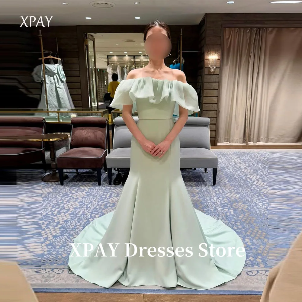 XPAY Elegant Off Shoulder Mermaid Evening Dresses Korea Photo shoot Soft Satin Pal Green Formal Party Dress Simple Customized
XPAY Elegant Off Shoulder Mermaid Evening Dresses Korea Photo shoot Soft Satin Pal Green Formal Party Dress Simple Customized