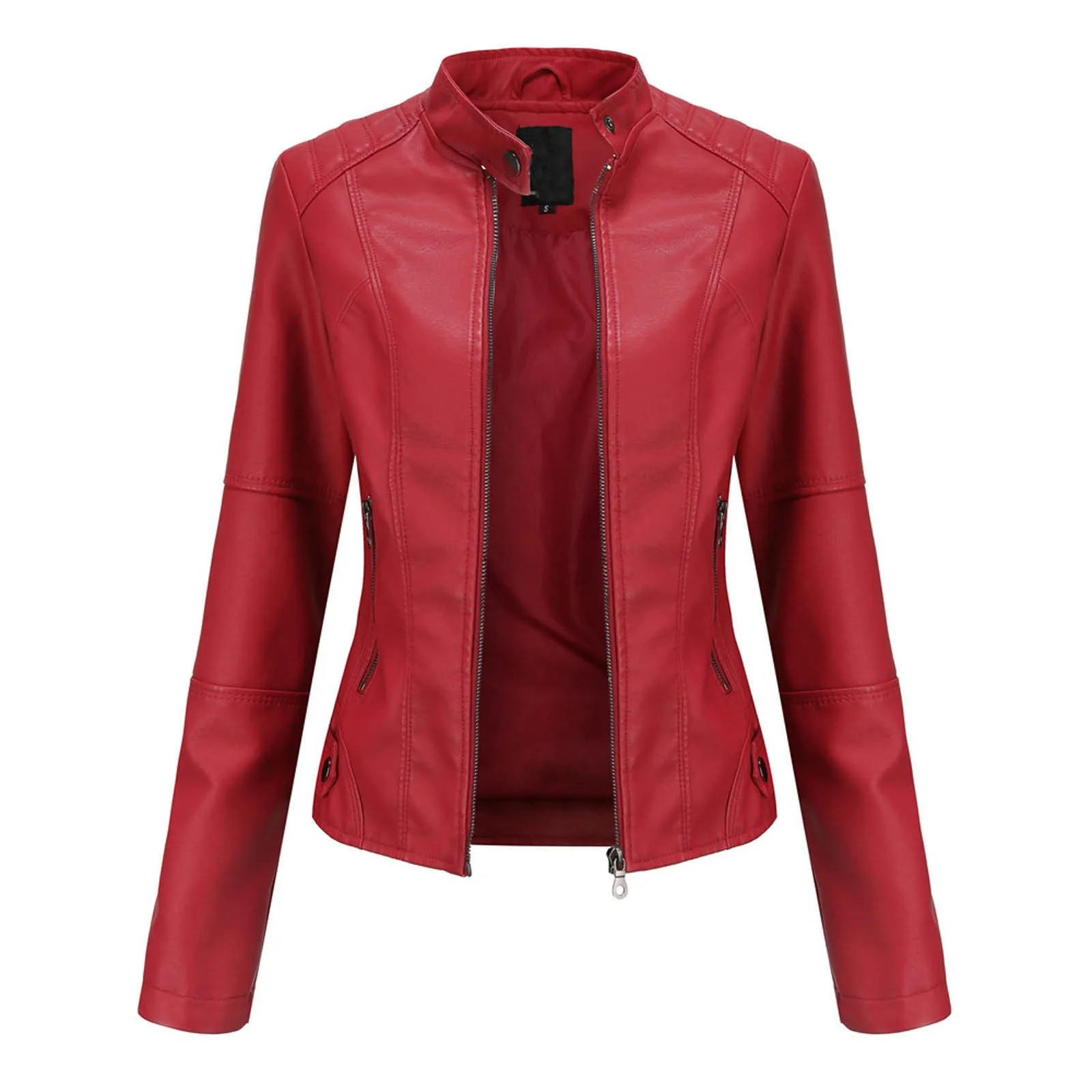 Color Women's Collar Stitching Solid Jacket Leather Stand-Up Slim Zipper Women's Coat
Color Women's Collar Stitching Solid Jacket Leather Stand-Up Slim Zipper Women's Coat