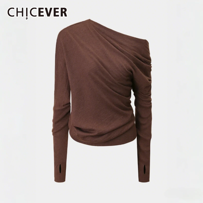 CHICEVER Solid Minimalist Knit T Shirts for Women Diagonal Collar Off One Shoulder Long Sleeve Slimming Temperament Tops Female
CHICEVER Solid Minimalist Knit T Shirts for Women Diagonal Collar Off One Shoulder Long Sleeve Slimming Temperament Tops Female